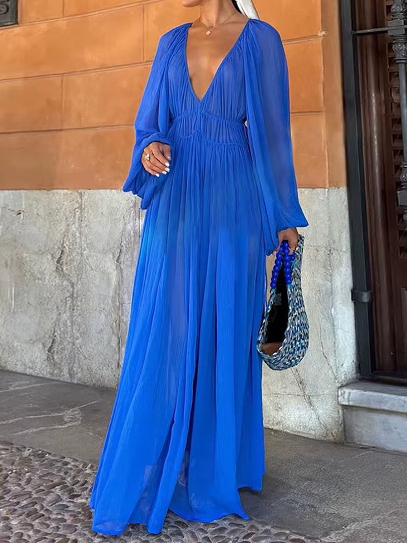 Effortless Beach Vibes: Beach Style Long Sleeve Maxi Dress